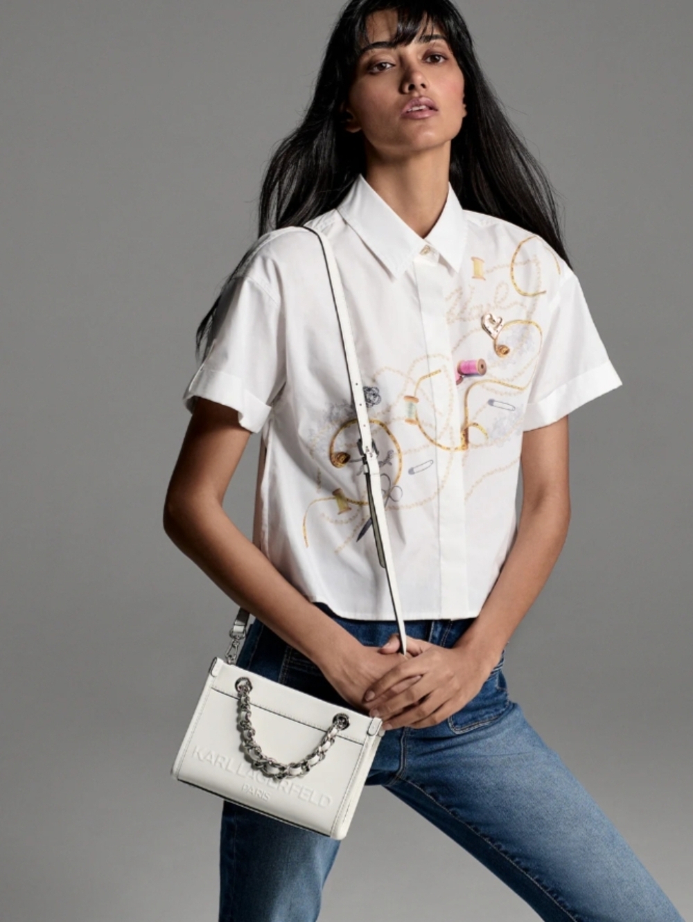 Karl Lagerfeld White Savoie Leather Bag